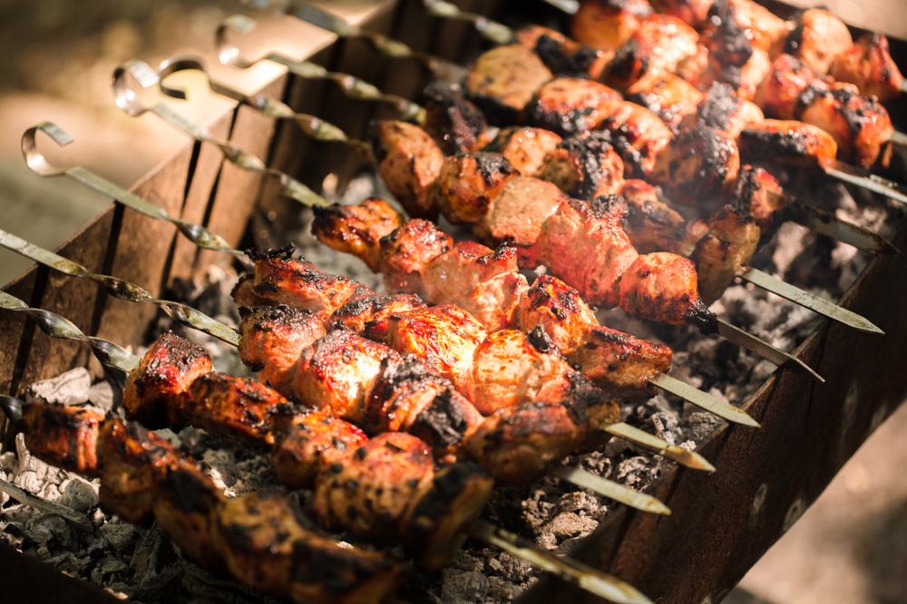 Marinated,Shashlik,Preparing,On,A,Barbecue,Grill,Over,Charcoal.,Shashlik
